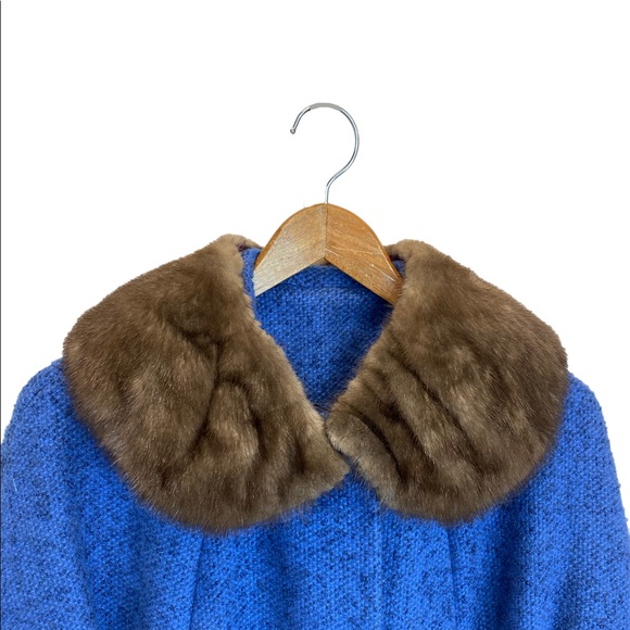 JEWEL-TONE BOUCLÉ DOLMAN RAGLAN SLEEVE SWING COAT with GATHERED MINK COLLAR - Picture 1 of 7